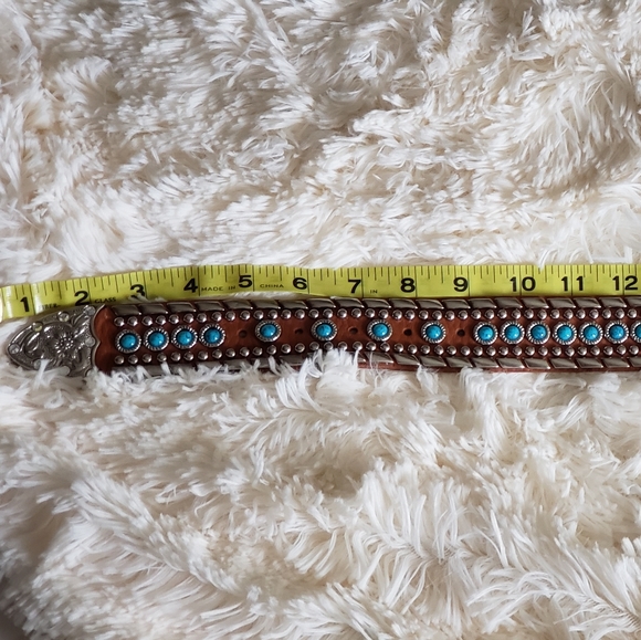 HP?Western genuine italian leather w studded turquoise color stones& buckle main image 4
